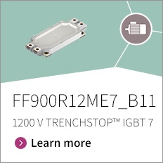 Promo banner for FF900R12ME7_B11 EconoDUAL? 3 1200 V, 900 A dual TRENCHSTOP? IGBT7 module with emitter controlled 7 diode, NTC and PressFIT contact technology