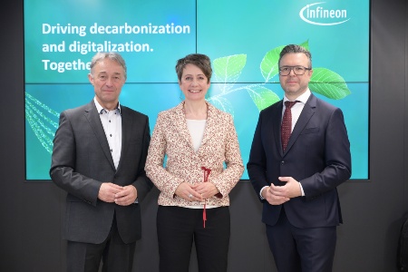 Press Conference 2024: From left to right: Thomas Reisinger, Board Member Operations Infineon Technologies Austria AG; Sabine Herlitschka, CEO Infineon Technologies Austria AG; Jörg Eisenschmied, CFO Infineon Technologies Austria AG