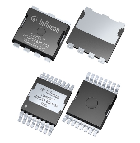 Infineon erweitert sein Portfolio an diskreten CoolSiC™ MOSFETs 650 V um zwei neue Produktfamilien im Thin-TOLL 8x8- und TOLT-Gehäuse.